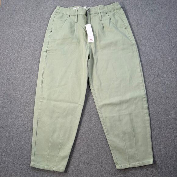 Vigoss Axl Balloon Leg Jeans Womens 31 Green Denim High Rise Stretch Pleated New